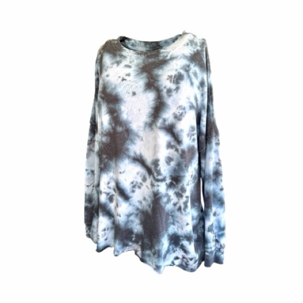 GREEN TEA, WOMENS, LONG SLEEVE, TIE-DYE SWEATSHIRT IN A CHARCOAL COLOR. SIZE XL